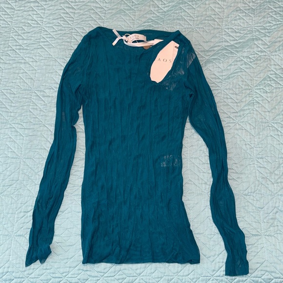 NWT authentic KAOS long sleeve mash tee keyhole detail double mesh aqua sz S - Picture 1 of 5